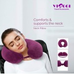 VIAGGI U Shape Round Memory Foam Soft Travel Neck Pillow for Neck Pain Relief Cervical Orthopedic Use Comfortable Neck Rest Pillow - Khaki